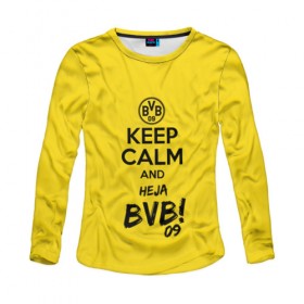 Женский лонгслив 3D с принтом Keep calm and Heja BVB в городе Новоалтайск, 100% полиэстер | длинные рукава, круглый вырез горловины, полуприлегающий силуэт | 09 | bvb | calm | heja | keep | боруссия | германия | дортмунд | клуб | сохраняй | спокойствие | фк | футбол | футбольный