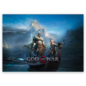 Поздравительная открытка с принтом God of War в городе Новоалтайск, 100% бумага | плотность бумаги 280 г/м2, матовая, на обратной стороне линовка и место для марки
 | atreus | god of war | god of war 4 | gow | kratos | ps4 | атрей | бог войны | гов | зы4 | кратос | левиафан | мальчик | мимир | мировой змей | пиратs | эксклюзив