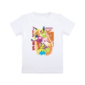 Детская футболка хлопок с принтом Foxy в городе Новоалтайск, 100% хлопок | круглый вырез горловины, полуприлегающий силуэт, длина до линии бедер | fox | волк | воротник | животное | заяц | зверь | колобок | лис | лиса | лисица | мех | обман | оранжевый | охота | патрикеевна | плутовка | рыжая | хвост | хитрая | хитрость | хищник