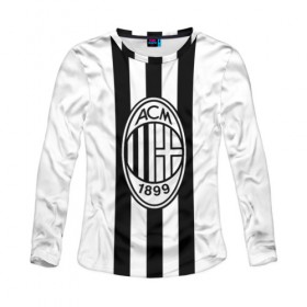 Женский лонгслив 3D с принтом FC Milan Black&White в городе Новоалтайск, 100% полиэстер | длинные рукава, круглый вырез горловины, полуприлегающий силуэт | Тематика изображения на принте: 