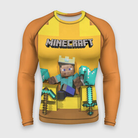 Мужской рашгард 3D с принтом Король майнкрафта 2 в городе Новоалтайск,  |  | minecraft | minekraft | stive | броня | золото | кирка | майнкрафт | меч | стив