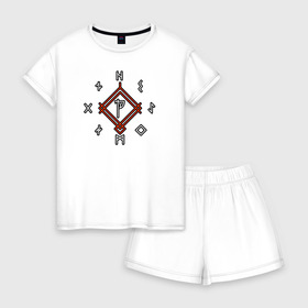 Женская пижама с шортиками хлопок с принтом God of War Runes в городе Новоалтайск, 100% хлопок | футболка прямого кроя, шорты свободные с широкой мягкой резинкой | atreus | god of war | god of war 4 | gow | kratos | ps4 | атрей | бог войны | гов | зы4 | кратос | левиафан | мальчик | мимир | мировой змей | пиратs | руны | эксклюзив