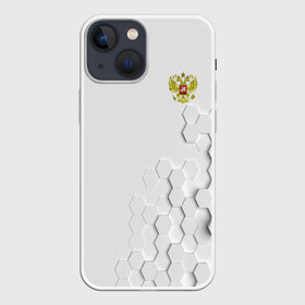 Чехол для iPhone 13 mini с принтом RUSSIA. в городе Новоалтайск,  |  | geometrical figure | geometry | russia | texture | white | геометрические фигуры | геометрия | герб | патриотизм | россия | русский | соты | текстура | узор