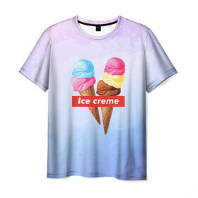 Мужская футболка 3D с принтом Ice Creme в городе Новоалтайск, 100% полиэфир | прямой крой, круглый вырез горловины, длина до линии бедер | ice cream | supreme | игра слов | лето | мороженое | рожок | тренд