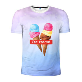 Мужская футболка 3D спортивная с принтом Ice Creme в городе Новоалтайск, 100% полиэстер с улучшенными характеристиками | приталенный силуэт, круглая горловина, широкие плечи, сужается к линии бедра | Тематика изображения на принте: ice cream | supreme | игра слов | лето | мороженое | рожок | тренд