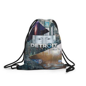 Рюкзак-мешок 3D с принтом Detroit: Become Human в городе Новоалтайск, 100% полиэстер | плотность ткани — 200 г/м2, размер — 35 х 45 см; лямки — толстые шнурки, застежка на шнуровке, без карманов и подкладки | connor | cyberlife | deviant | ps4 | rk800 |  detroit: become human | детроит | детроит: стать человеком | игры | коннор | пиратs | эксклюзив