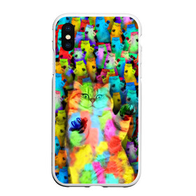 Чехол для iPhone XS Max матовый с принтом Котики на дискотеке в городе Новоалтайск, Силикон | Область печати: задняя сторона чехла, без боковых панелей | кошки | паттерн | психоделика | разноцветный | яркий