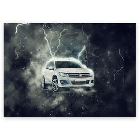 Поздравительная открытка с принтом Volkswagen Tiguan в городе Новоалтайск, 100% бумага | плотность бумаги 280 г/м2, матовая, на обратной стороне линовка и место для марки
 | Тематика изображения на принте: tiguan | volkswagen