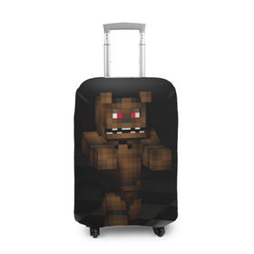 Чехол для чемодана 3D с принтом Фредди FNAF в майнкрафт. в городе Новоалтайск, 86% полиэфир, 14% спандекс | двустороннее нанесение принта, прорези для ручек и колес | freddy | фнаф | фредди