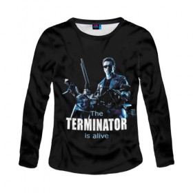 Женский лонгслив 3D с принтом Terminator alive в городе Новоалтайск, 100% полиэстер | длинные рукава, круглый вырез горловины, полуприлегающий силуэт | arnold schwarzenegger | арнольд шварценеггер | киборг | кино | терминатор