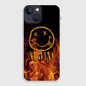 Чехол для iPhone 13 mini с принтом Nirvana в городе Новоалтайск,  |  | cobain | kurt | nevermino | nirvana | альтернативный | гранж | грол | группа | дональд | кобейн | курт | музыка | надпись | нервана | нирвана | новоселич | певец | рок | смайл | смайлик | солист