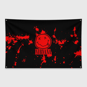 Флаг-баннер с принтом Nirvana в городе Новоалтайск, 100% полиэстер | размер 67 х 109 см, плотность ткани — 95 г/м2; по краям флага есть четыре люверса для крепления | cobain | kurt | nevermino | nirvana | альтернативный | гранж | грол | группа | дональд | кобейн | курт | музыка | надпись | нервана | нирвана | новоселич | певец | рок | смайл | смайлик | солист