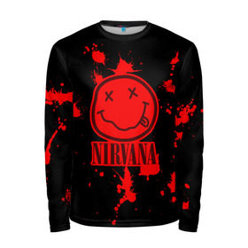 Мужской лонгслив 3D с принтом Nirvana в городе Новоалтайск, 100% полиэстер | длинные рукава, круглый вырез горловины, полуприлегающий силуэт | Тематика изображения на принте: cobain | kurt | nevermino | nirvana | альтернативный | гранж | грол | группа | дональд | кобейн | курт | музыка | надпись | нервана | нирвана | новоселич | певец | рок | смайл | смайлик | солист