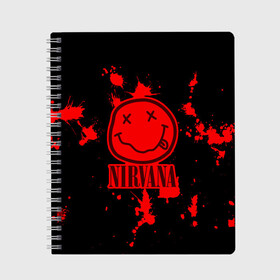 Тетрадь с принтом Nirvana в городе Новоалтайск, 100% бумага | 48 листов, плотность листов — 60 г/м2, плотность картонной обложки — 250 г/м2. Листы скреплены сбоку удобной пружинной спиралью. Уголки страниц и обложки скругленные. Цвет линий — светло-серый
 | cobain | kurt | nevermino | nirvana | альтернативный | гранж | грол | группа | дональд | кобейн | курт | музыка | надпись | нервана | нирвана | новоселич | певец | рок | смайл | смайлик | солист