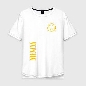 Мужская футболка хлопок Oversize с принтом Nirvana в городе Новоалтайск, 100% хлопок | свободный крой, круглый ворот, “спинка” длиннее передней части | Тематика изображения на принте: cobain | kurt | nevermino | nirvana | альтернативный | гранж | грол | группа | дональд | кобейн | курт | музыка | надпись | нервана | нирвана | новоселич | певец | рок | смайл | смайлик | солист