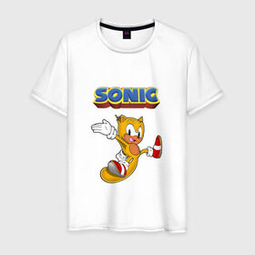 Мужская футболка хлопок с принтом Sonic в городе Новоалтайск, 100% хлопок | прямой крой, круглый вырез горловины, длина до линии бедер, слегка спущенное плечо. | hedgehog | knuckles | sega | sonic | super | tails | ёжик | ехидна | лисенок | лисица | наклз | сега | соник | супер | суперёжик | тэилз | тэилс