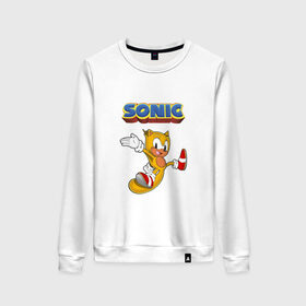 Женский свитшот хлопок с принтом Sonic в городе Новоалтайск, 100% хлопок | прямой крой, круглый вырез, на манжетах и по низу широкая трикотажная резинка  | hedgehog | knuckles | sega | sonic | super | tails | ёжик | ехидна | лисенок | лисица | наклз | сега | соник | супер | суперёжик | тэилз | тэилс