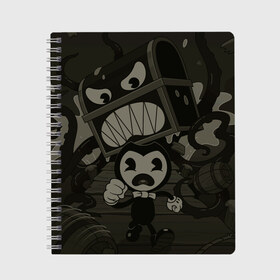 Тетрадь с принтом Bendy and the ink machine (34) в городе Новоалтайск, 100% бумага | 48 листов, плотность листов — 60 г/м2, плотность картонной обложки — 250 г/м2. Листы скреплены сбоку удобной пружинной спиралью. Уголки страниц и обложки скругленные. Цвет линий — светло-серый
 | Тематика изображения на принте: bendy | bendy and the ink machine | game | horror | ink | machine | trend | video game | бенди | бэнди
