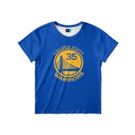 Детская футболка 3D с принтом Kevin Durant форма GSW в городе Новоалтайск, 100% гипоаллергенный полиэфир | прямой крой, круглый вырез горловины, длина до линии бедер, чуть спущенное плечо, ткань немного тянется | 