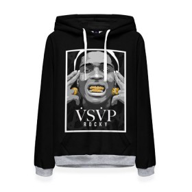 Женская толстовка 3D с принтом ASAP Rocky в городе Новоалтайск, 100% полиэстер  | двухслойный капюшон со шнурком для регулировки, мягкие манжеты на рукавах и по низу толстовки, спереди карман-кенгуру с мягким внутренним слоем. | aap | asap | asaprocky | explicit | mayers | rakim | rakimmayers | rocky | testing | worldwide | асап | майерс | откровенный | раким | ракиммайерс | роки | рокки | эйсап | эйсэп