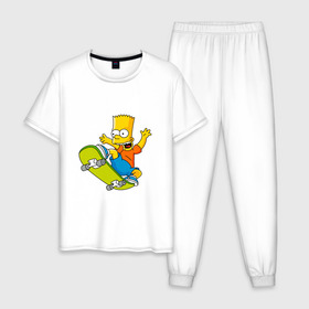 Мужская пижама хлопок с принтом Bart Simpson в городе Новоалтайск, 100% хлопок | брюки и футболка прямого кроя, без карманов, на брюках мягкая резинка на поясе и по низу штанин
 | Тематика изображения на принте: bart | family | homer | lisa | school | simpsons | springfield | анимация | барт | гомер | желтый | комедия | лентяй | лиза | мардж | мульт | мультфильм | мэгги | отец | пончик | ребенок | родители | семья | сериал | симпсоны | смех