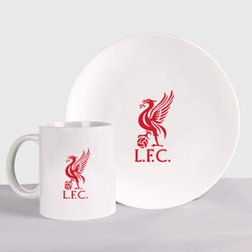 Набор: тарелка + кружка с принтом FC Liverpool в городе Новоалтайск, керамика | Кружка: объем — 330 мл, диаметр — 80 мм. Принт наносится на бока кружки, можно сделать два разных изображения. 
Тарелка: диаметр - 210 мм, диаметр для нанесения принта - 120 мм. | Тематика изображения на принте: liverpool | англия | ливерпуль | лига чемпионов | чемпионат