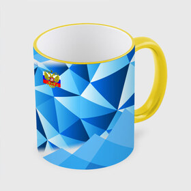 Кружка 3D с принтом RUSSIA - Blue Symmetry в городе Новоалтайск, керамика | ёмкость 330 мл | abstract | color | geometrical figure | geometry | russia | texture | абстракция | геометрические фигуры | геометрия | герб | патриотизм | россия | русский | текстура