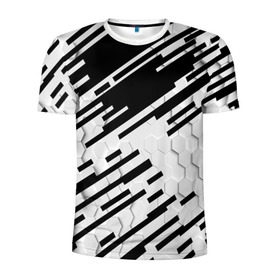 Мужская футболка 3D спортивная с принтом HEXAGON - Black and White в городе Новоалтайск, 100% полиэстер с улучшенными характеристиками | приталенный силуэт, круглая горловина, широкие плечи, сужается к линии бедра | 