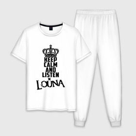 Мужская пижама хлопок с принтом Keep calm and listen Louna в городе Новоалтайск, 100% хлопок | брюки и футболка прямого кроя, без карманов, на брюках мягкая резинка на поясе и по низу штанин
 | louna | альтернативный | вит | виталий демиденко | група | группа | леонид кинзбурский | лу | луна | лусинэ геворкян | метал | ню | нюметал | панк | панкрок | пилот | рок | ру | рубен казарьян | серж