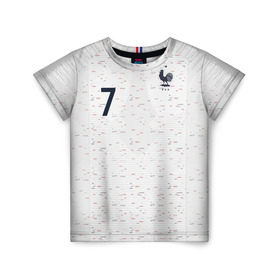 Детская футболка 3D с принтом Griezmann away WC 2018 в городе Новоалтайск, 100% гипоаллергенный полиэфир | прямой крой, круглый вырез горловины, длина до линии бедер, чуть спущенное плечо, ткань немного тянется | antoine | cup | euro | france | griezmann | world | антуан | гризманн | конфедераций | кубок | франция | чемпионат