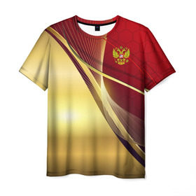 Мужская футболка 3D с принтом RUSSIA SPORT: Red and Gold в городе Новоалтайск, 100% полиэфир | прямой крой, круглый вырез горловины, длина до линии бедер | abstract | design | geometry | hexagon | red and black | russia | sport | texture | абстракция | геометрия | герб | дизайн | патриот | патриотизм | россия | русский | соты | спорт | текстура | шестиугольники
