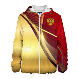 Мужская куртка 3D с принтом RUSSIA SPORT: Red and Gold в городе Новоалтайск, ткань верха — 100% полиэстер, подклад — флис | прямой крой, подол и капюшон оформлены резинкой с фиксаторами, два кармана без застежек по бокам, один большой потайной карман на груди. Карман на груди застегивается на липучку | Тематика изображения на принте: abstract | design | geometry | hexagon | red and black | russia | sport | texture | абстракция | геометрия | герб | дизайн | патриот | патриотизм | россия | русский | соты | спорт | текстура | шестиугольники