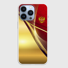 Чехол для iPhone 13 Pro с принтом RUSSIA SPORT: Red and Gold. в городе Новоалтайск,  |  | Тематика изображения на принте: abstract | design | geometry | hexagon | red and black | russia | sport | texture | абстракция | геометрия | герб | дизайн | патриот | патриотизм | россия | русский | соты | спорт | текстура | шестиугольники