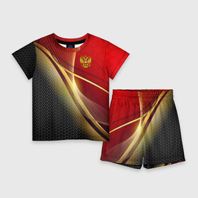 Детский костюм с шортами 3D с принтом Russia sport: red and black в городе Новоалтайск,  |  | Тематика изображения на принте: abstract | design | geometry | hexagon | red and black | russia | sport | texture | абстракция | геометрия | герб | дизайн | патриот | патриотизм | россия | русский | соты | спорт | текстура | шестиугольники