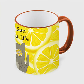 Кружка 3D с принтом More Sun In Your Life в городе Новоалтайск, керамика | ёмкость 330 мл | Тематика изображения на принте: cat | kitty | lemon | lemonade | limon | pussycat | summer | жара | желтый | кот | котенок | котики | котэ | кошка | лемон | лемонад | лето | лимон | лимонад | позитив | серый | сок | солнце | сочный | фрукт | цитрус | черный | яркий