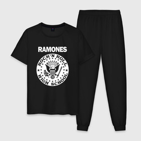 Мужская пижама хлопок с принтом Ramones в городе Новоалтайск, 100% хлопок | брюки и футболка прямого кроя, без карманов, на брюках мягкая резинка на поясе и по низу штанин
 | группа | панк | рамон | рамонес | рамоунз | рамоунс | рок | хард