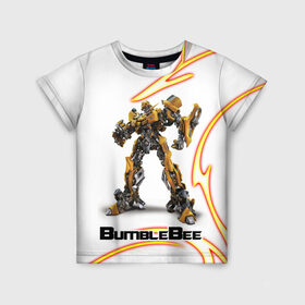 Детская футболка 3D с принтом Bumblebee в городе Новоалтайск, 100% гипоаллергенный полиэфир | прямой крой, круглый вырез горловины, длина до линии бедер, чуть спущенное плечо, ткань немного тянется | Тематика изображения на принте: bumblebee | бамблби | герой | камаро | прайм | трансформеры | фильм | шевроле