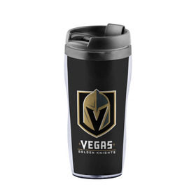 Термокружка-непроливайка с принтом Vegas Golden Knights в городе Новоалтайск, внутренняя часть — пищевой пластик, наружная часть — прозрачный пластик, между ними — полиграфическая вставка с рисунком | объем — 350 мл, герметичная крышка | 