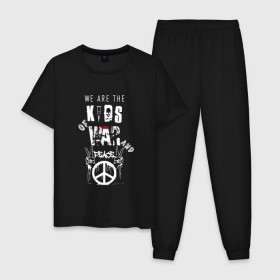 Мужская пижама хлопок с принтом We are the kids of war and peace в городе Новоалтайск, 100% хлопок | брюки и футболка прямого кроя, без карманов, на брюках мягкая резинка на поясе и по низу штанин
 | american | day | green | idiot | альтернативный | американ | билли джо армстронг | греен | грин | группа | дай | дей | зелёный день | майк дёрнт | музыка | панк | поп | поппанк | рок | тре кул