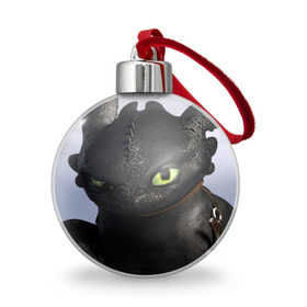 Ёлочный шар с принтом как приручить дракона в городе Новоалтайск, Пластик | Диаметр: 77 мм | Тематика изображения на принте: how to train your dragon | беззубик | дракон | как приручить дракона | ночная фурия