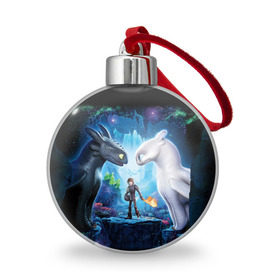 Ёлочный шар с принтом как приручить дракона в городе Новоалтайск, Пластик | Диаметр: 77 мм | how to train your dragon | беззубик | викинги | дракон | как приручить дракона | ночная фурия