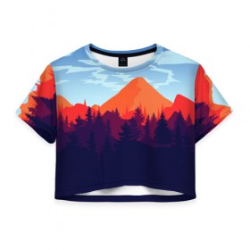 Женская футболка 3D укороченная с принтом Firewatch collection в городе Новоалтайск, 100% полиэстер | круглая горловина, длина футболки до линии талии, рукава с отворотами | art | campo santo | firewatch | game | горы | закат | игра | лес | пейзаж | пожарный дозор | солнце | холмы