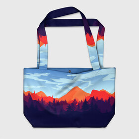 Пляжная сумка 3D с принтом Firewatch collection в городе Новоалтайск, 100% полиэстер | застегивается на металлическую кнопку; внутренний карман застегивается на молнию. Стенки укреплены специальным мягким материалом, чтобы защитить содержимое от несильных ударов
 | art | campo santo | firewatch | game | горы | закат | игра | лес | пейзаж | пожарный дозор | солнце | холмы