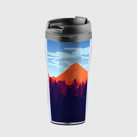 Термокружка-непроливайка с принтом Firewatch collection в городе Новоалтайск, внутренняя часть — пищевой пластик, наружная часть — прозрачный пластик, между ними — полиграфическая вставка с рисунком | объем — 350 мл, герметичная крышка | art | campo santo | firewatch | game | горы | закат | игра | лес | пейзаж | пожарный дозор | солнце | холмы