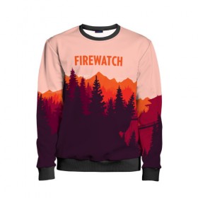 Детский свитшот 3D с принтом FIREWATCH в городе Новоалтайск, 100% полиэстер | свободная посадка, прямой крой, мягкая тканевая резинка на рукавах и понизу свитшота | Тематика изображения на принте: art | campo santo | firewatch | game | горы | закат | игра | лес | пейзаж | пожарный дозор | солнце | холмы