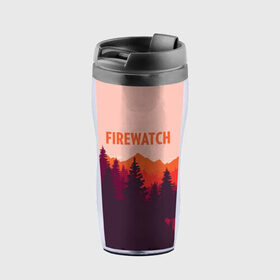 Термокружка-непроливайка с принтом FIREWATCH в городе Новоалтайск, внутренняя часть — пищевой пластик, наружная часть — прозрачный пластик, между ними — полиграфическая вставка с рисунком | объем — 350 мл, герметичная крышка | art | campo santo | firewatch | game | горы | закат | игра | лес | пейзаж | пожарный дозор | солнце | холмы