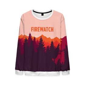 Мужской свитшот 3D с принтом FIREWATCH в городе Новоалтайск, 100% полиэстер с мягким внутренним слоем | круглый вырез горловины, мягкая резинка на манжетах и поясе, свободная посадка по фигуре | Тематика изображения на принте: art | campo santo | firewatch | game | горы | закат | игра | лес | пейзаж | пожарный дозор | солнце | холмы