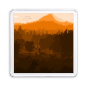 Магнит 55*55 с принтом Firewatch в городе Новоалтайск, Пластик | Размер: 65*65 мм; Размер печати: 55*55 мм | art | campo santo | firewatch | game | горы | закат | игра | лес | пейзаж | пожарный дозор | солнце | холмы