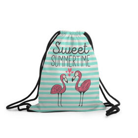 Рюкзак-мешок 3D с принтом Sweet Summer Time в городе Новоалтайск, 100% полиэстер | плотность ткани — 200 г/м2, размер — 35 х 45 см; лямки — толстые шнурки, застежка на шнуровке, без карманов и подкладки | Тематика изображения на принте: animal | art | flamingo | love | pink | summer | sweet | time | арт | белый | бирюзовый | жара | животное | лето | любовь | матроска | полоски | рисунок | розовый | роман | сердечки | сердце | серый | фламинго | черный
