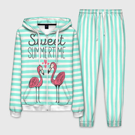Мужской костюм 3D с принтом Sweet Summer Time в городе Новоалтайск, 100% полиэстер | Манжеты и пояс оформлены тканевой резинкой, двухслойный капюшон со шнурком для регулировки, карманы спереди | Тематика изображения на принте: animal | art | flamingo | love | pink | summer | sweet | time | арт | белый | бирюзовый | жара | животное | лето | любовь | матроска | полоски | рисунок | розовый | роман | сердечки | сердце | серый | фламинго | черный